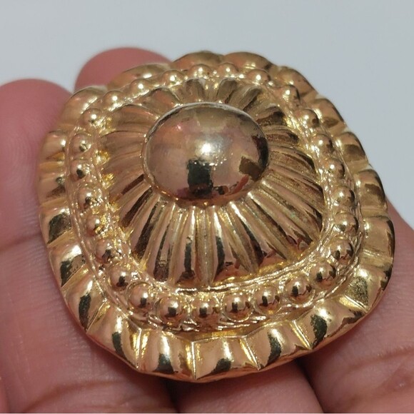 Vintage Gold Tone Dome Shaped Textured Scarf Ring Clip Rectangle Smooth Corners - Picture 4 of 8